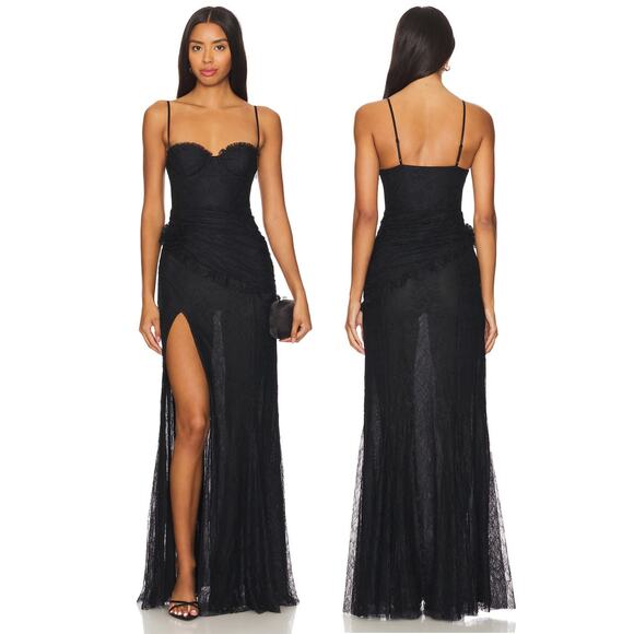 Majorelle Salma Lace Gown Maxi Ruffle Formal Gala Party Guest Evening Black S - Picture 1 of 14